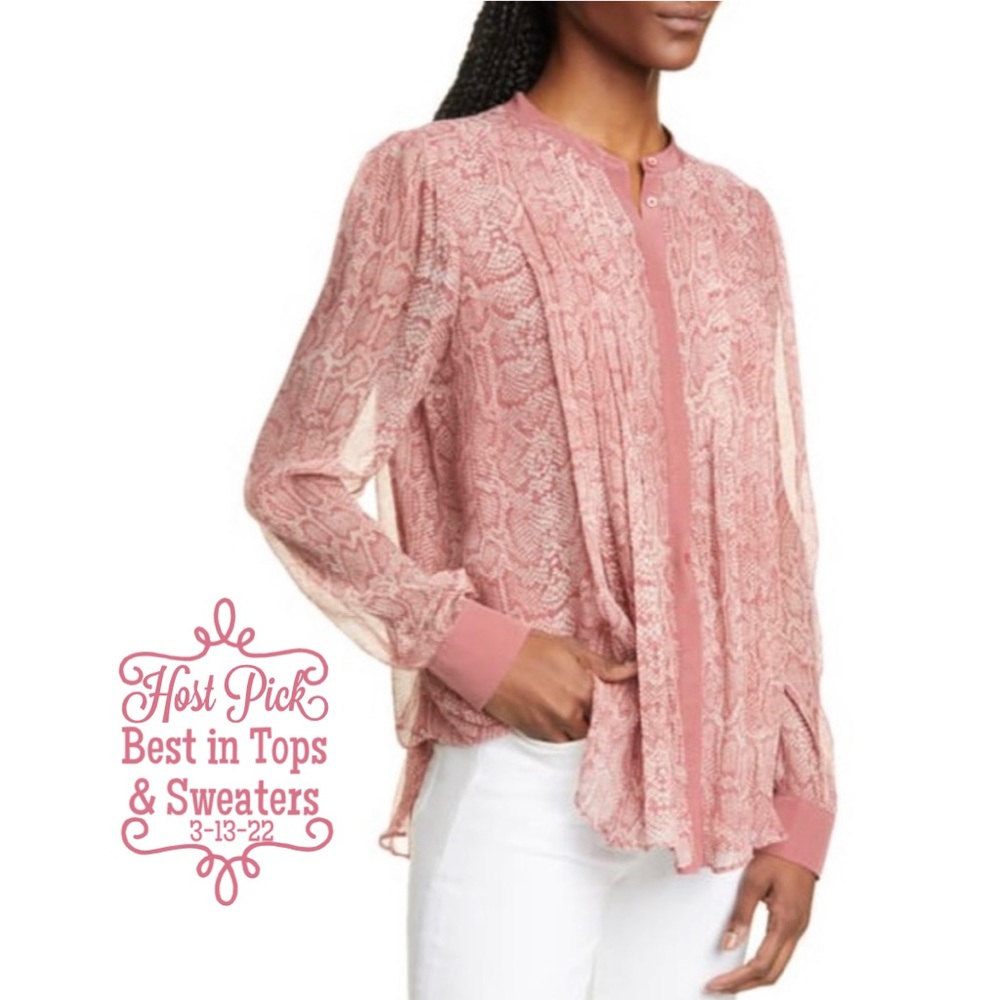 JOIE Tassa Silk Blouse Snakeskin Print Top Laurel